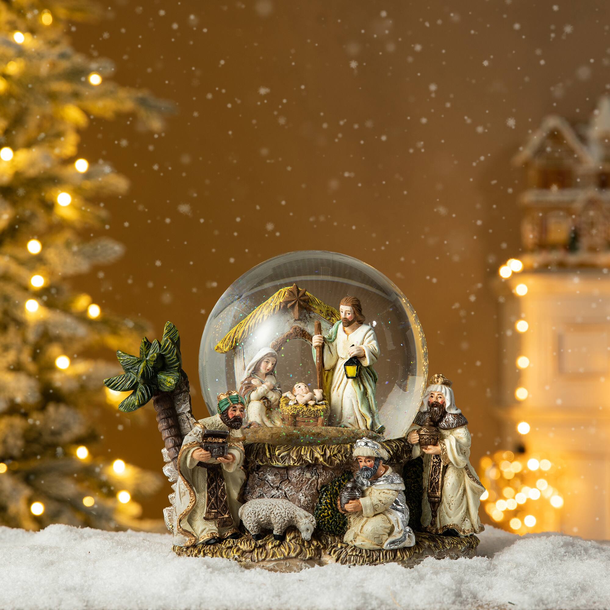 Glitzhome® Lighted Musical Snowflakes Nativity Scene Waterglobe